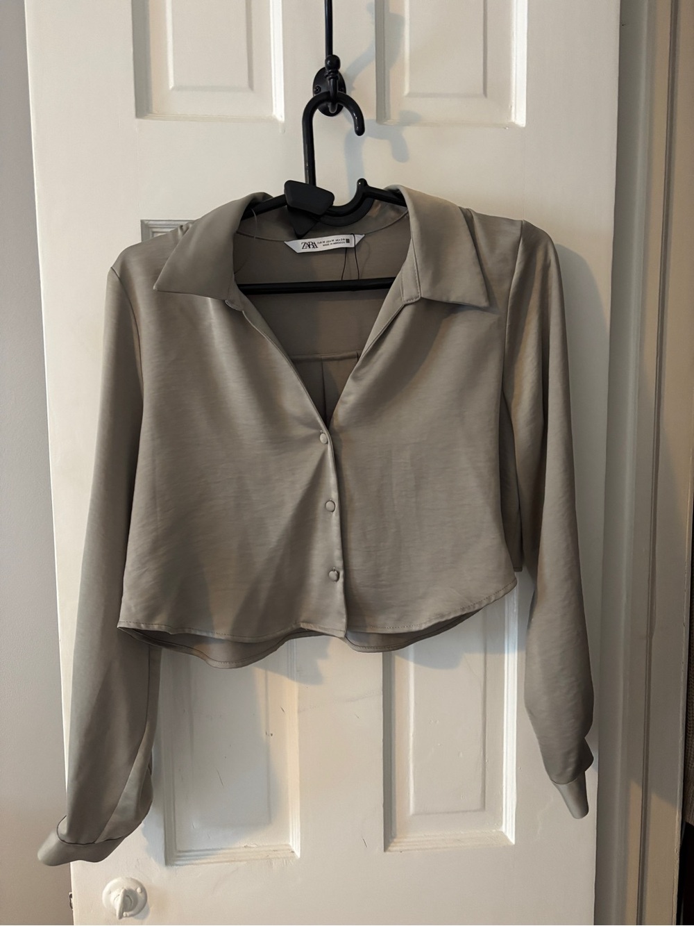 Zara Cropped Button-Front Collared Shirt